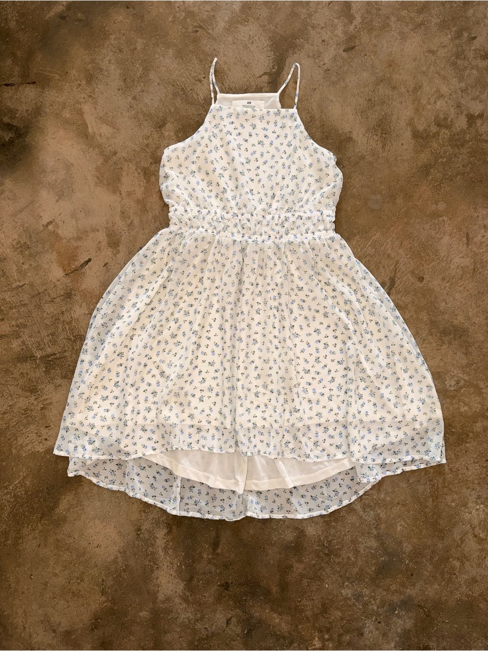 H&M Blue Floral Chiffon High Neck Dress Girls Size 10 9-10Y